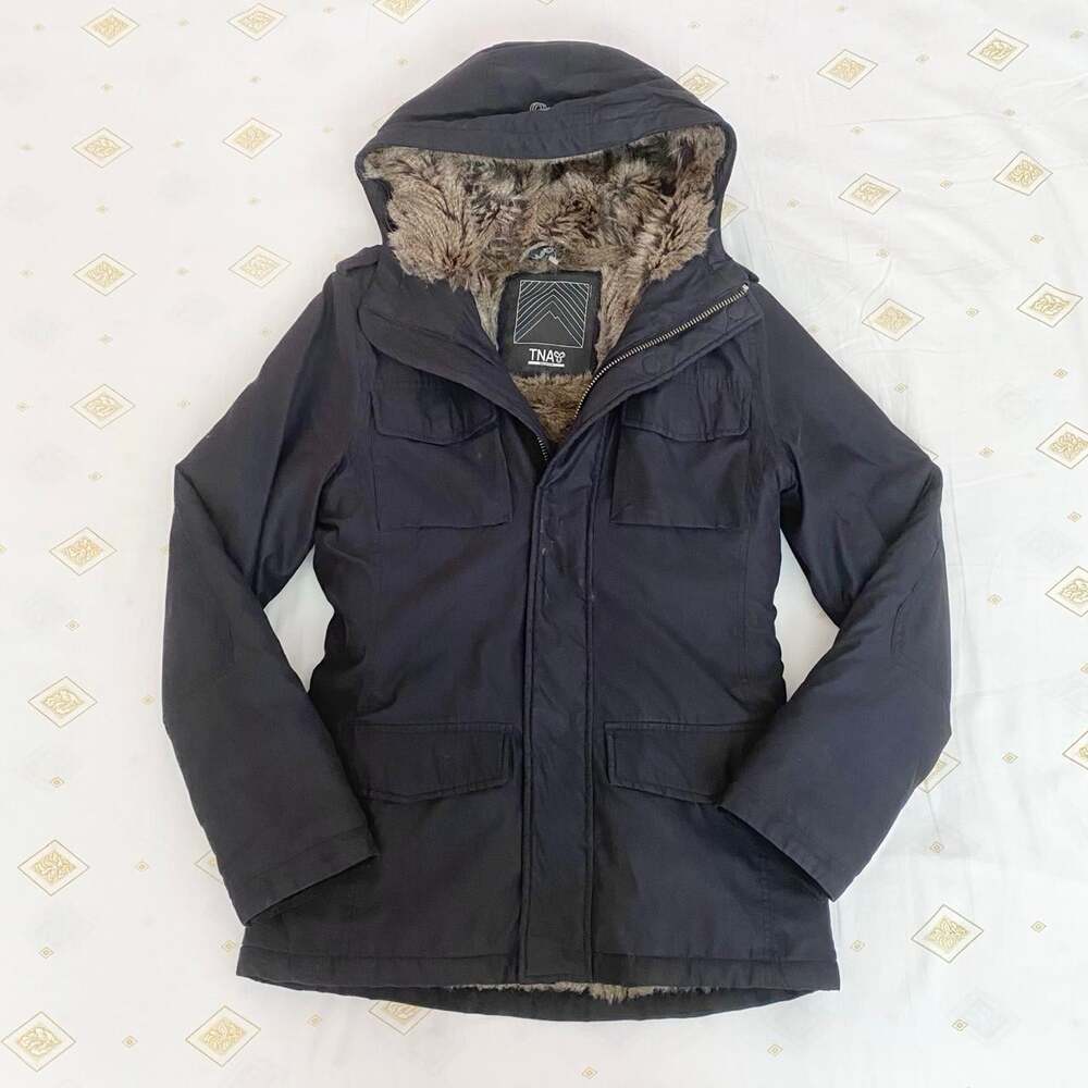vintage 2000s aritzia TNA black fur lined parka jacket
